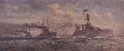HMS Cardiff leading the surren-dered German Fleet into the Firth of Forth